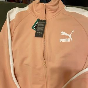 NWT Puma track jacket with zipper pink sand & white in color men size Large